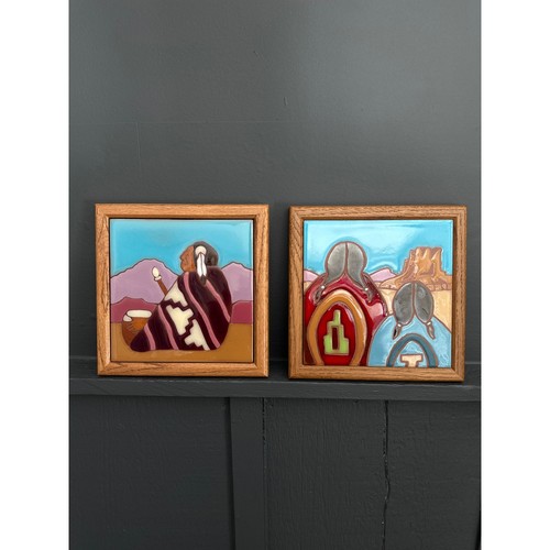 Set Vintage Sogni del Deserto Nativi Sud-Ovest Ceramica Cornice Piastrella Trivet Art - Foto 1 di 11