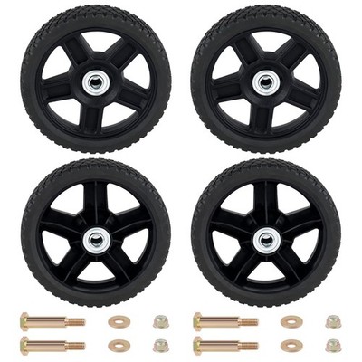 CheeMuii 4 Pcs 7 Inch Lawn Mower Wheels 4 Pack 7'' Push 7 Inch, Black-4Pack