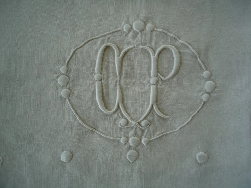 BRODERIE JOURS MONOGRAMME CP TISSU LIN LINGE ANCIEN - Photo 3/3