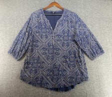 Lucky Brand Women s Plus Sz 1X 1/4 Button Up Paisley Print Tunic Top 3/4 Sleeves