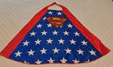 Six Flags Superman Kids Cape Blue Red White Stars Superhero Logo
