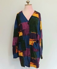 Vintage Diane Von Furstenberg Colorful Artistic 100 Wool Button Up Cardigan L