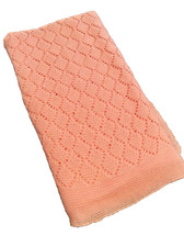 Crocheted Knit Baby Blanket Peach Orange 36"x41" Soft Handmade Nursery