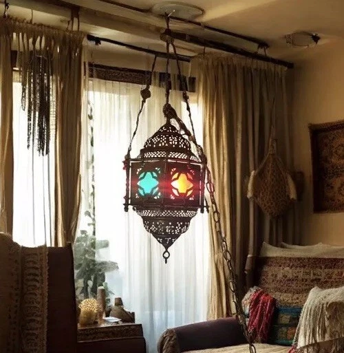 Старинный мавританский подвесной светильник 1920-х бронзовый красный зеленый 100% подлинный работает отлично - Изображение 2 из 4