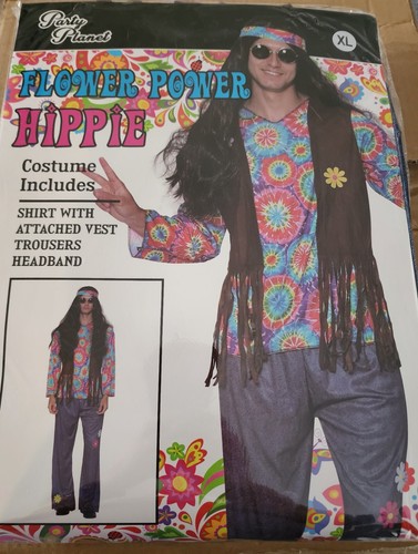 Mens Hippie Costume Pants Shirt Vest Headband 60's 70's Retro Party - Picture 4 of 4