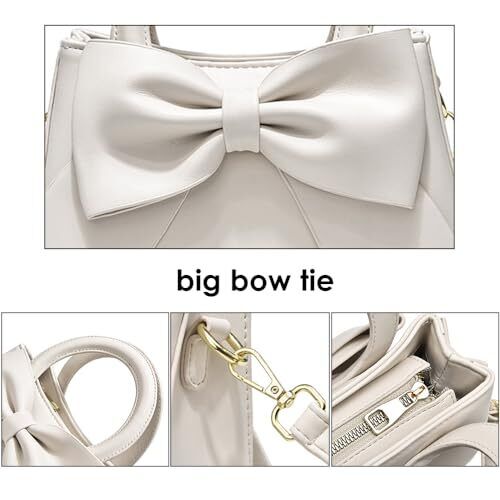 Cute Big Bow Top-handle Purse for Women Vegan Leather Shoulder Handbag Soft Work - Picture 3 of 9