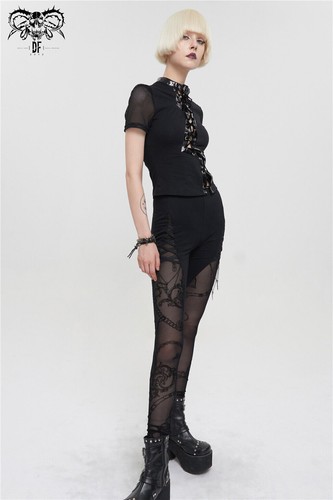 Devil Fashion Women's Gothic Skinny Leggings Lace Splice Hight Waist Daily Pants - Picture 10 of 18