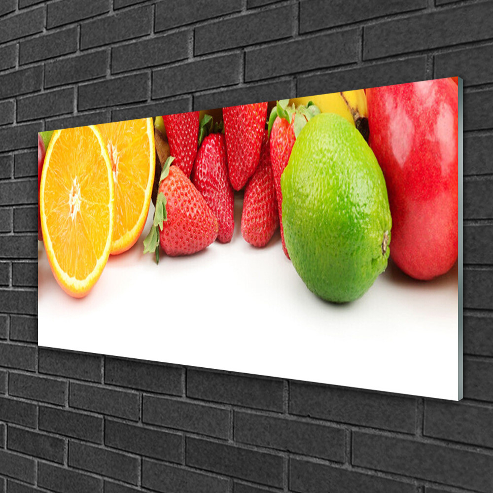 Tableau sur verre moderne pour cuisine avec impression fruits colorés 100x50 cm