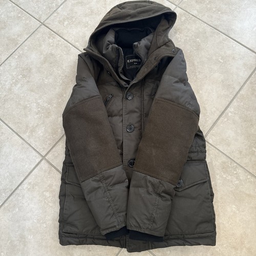 EXPRESS WOOL BLEND DOWN FILLED GREEN PARKA COAT JACKET MENS SZ S POCKET ZIP - Picture 8 of 12