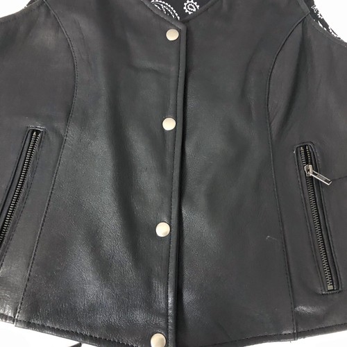 Unik Premium Women Sz M Black Leather Snap Front Vest Side Laces Paisley Liner - Picture 12 of 21