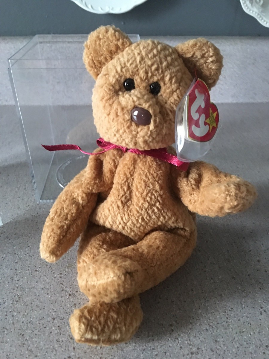 RARE Ty Beanie Original Baby CURLY Bear (11) Errors w/ Misspelling
