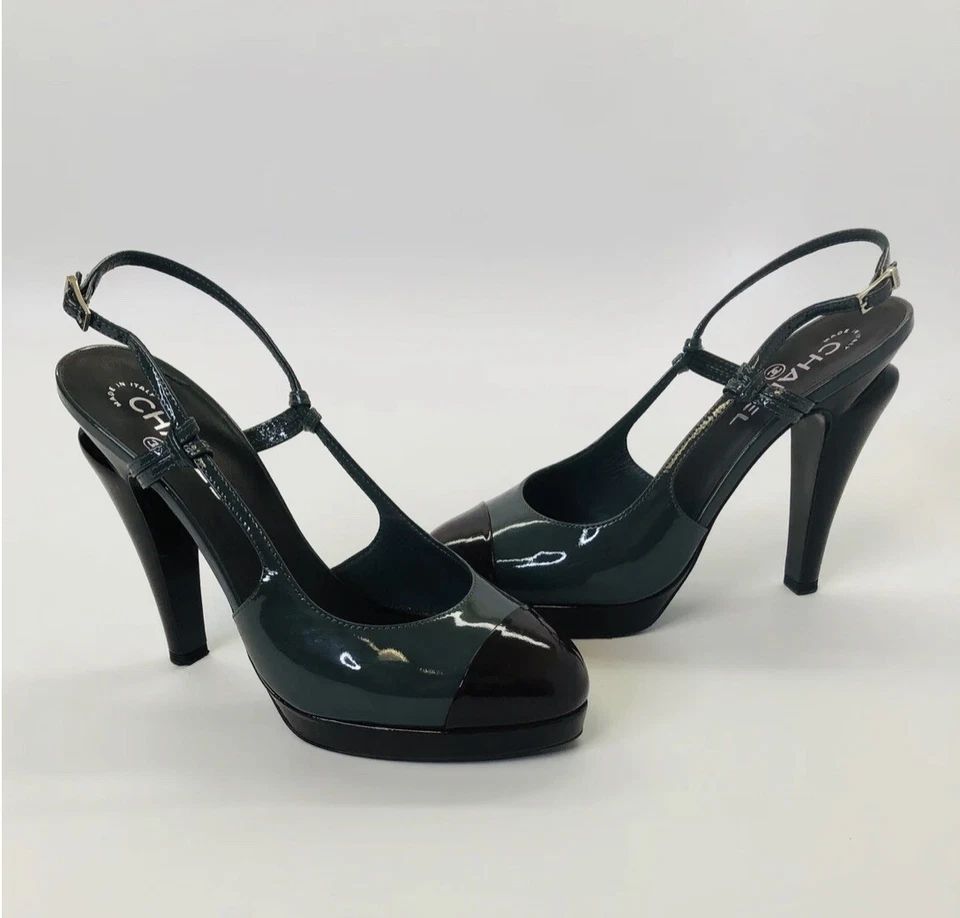 Chanel Zapatos de salón con cordones Gris Charol Sandalia Mujer’s Foto 2 de 4