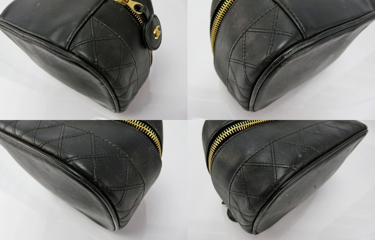 Authentic CHANEL Black Leather Cosmetic Top Handle Pouch #60317B