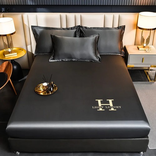Satin Silky Fitted Bed Sheet with Elastic Band Smooth Bedspread Mattress Cover - Picture 18 of 31