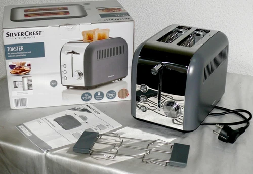 SC STC920A1 Designer Toaster Doppelschlitz 920W 6 Stufen Brotaufsatz Grau Edel