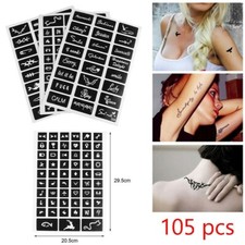 105 Pezzi Tatuaggi Temporanei Stencil Corpo Arte India Henné Kit Adesivo Guida