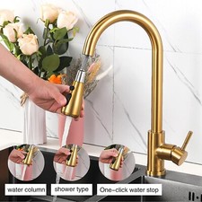 Brushed Gold Kitchen Sink Faucet Pull Out Sprayer Single Handle Swivel Mixer Tap