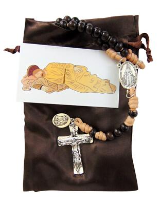 Sleeping St Joseph Corded Wood Rosary Gift Set with Saint Prayer