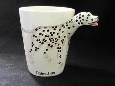 Dalmation Dog Coffee CUP MUG White with Black Spot 3D Dog Head Handle 4.5"  tall | eBay