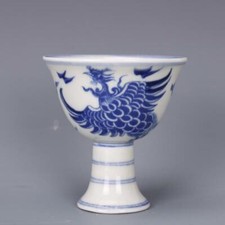 Taza de licor China Ming Phoenix diseño porcelana azul y blanca china de 3,3 pulgadas