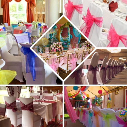 25 Pack Organza Chair Bow Sash Decor for Wedding Reception Events Banquets - Picture 2 of 3