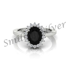 Natural 5Ct Oval Black Onyx 14K White Gold Plated Anniversary Ring for woman