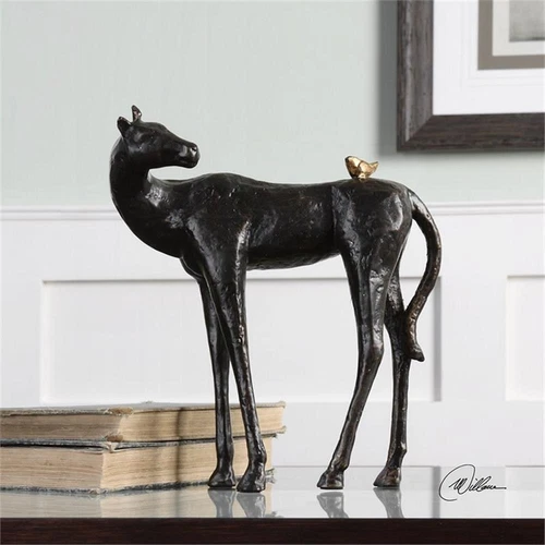 Uttermost Hello Friend Farmhouse Iron Horse Statue in Dark Brown and Bronze - Picture 2 of 5