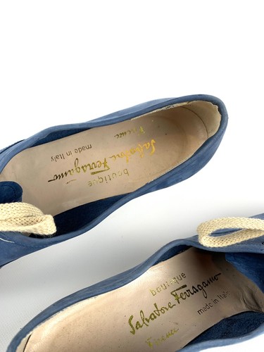Boutique Salvatore Ferragamo Women's Leather Shoes Gum Sole VTG Blue Flats READ - Picture 8 of 13