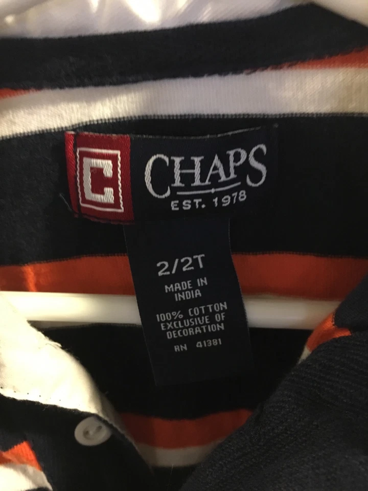 Camisa de Rugby Chaps Bebé Niño Pequeño Niños Talla 2 - 2T Manga Larga Azul Marino Naranja I1 Foto 3 de 3