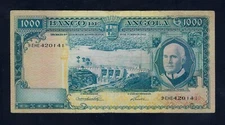 Portugal Angola 1000 Escudos 1962 P-96 rare date , note similar to P-98