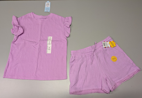 Cat & Jack Girls Flutter Sleeve Shirt and Shorts - Lavender Size Medium (8)