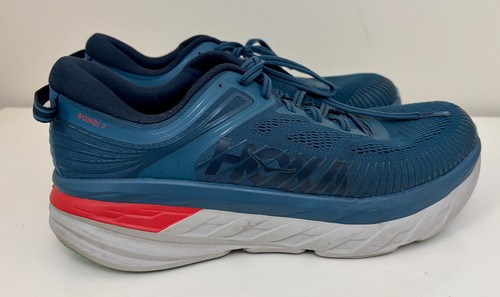 HOKA ONE ONE BONDI 7 Mens Sz 11 Real Teal Outer Space Athletic Running Shoes EXC