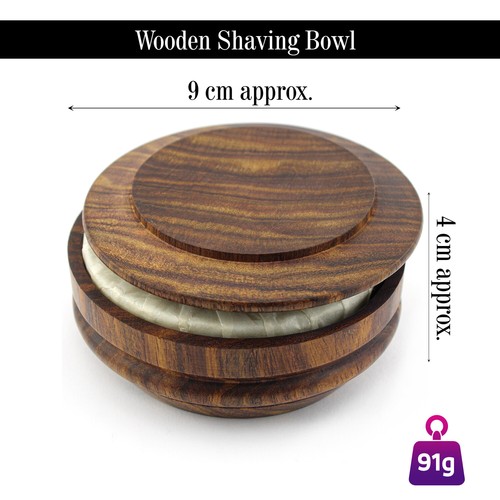 Natural Wooden Shaving Bowl with Lid Barber Beard Soap and Cream Mug Cup for Men - Picture 3 of 7