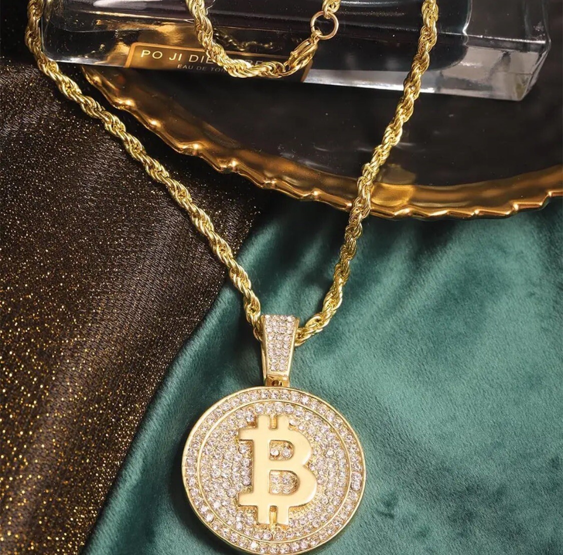 New Hip Hop Iced digital currency BIT COIN Pendant & 4mm 24