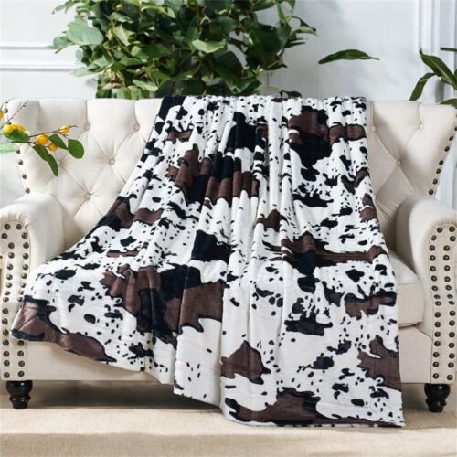 Cow Print Faux Fur Throw Blanket Double-Sided - Warm Fluffy Blanket Farmhouse - Picture 3 of 78