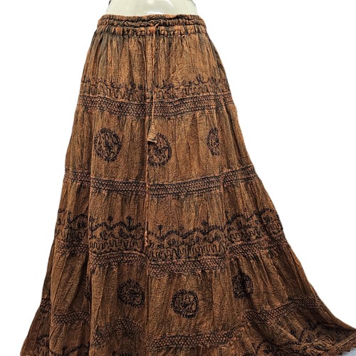 Stonewash Cotton Skirt Lace Embroidered Boho Festival One Size 10 12 14 16 18 20 - Picture 32 of 68