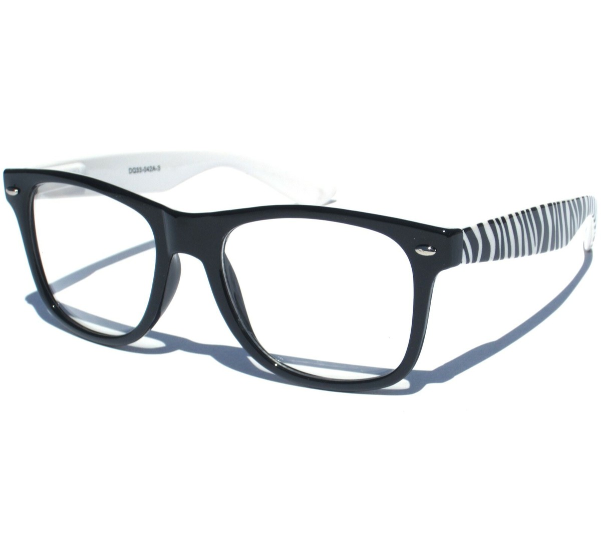 CLEAR LENS GLASSES BLACK AND WHITE ZEBRA FRAME Hipster 