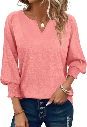 Women'S 3/4 Sleeve V Neck T Shirts Ruffle Sleeve Summer Casual Tops - Picture 12 of 30