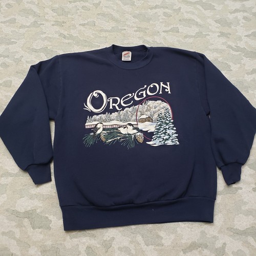 Vintage Oregon Jerzees Sweatshirt Womens Large Blue Made In USA Pullover - Picture 2 of 9