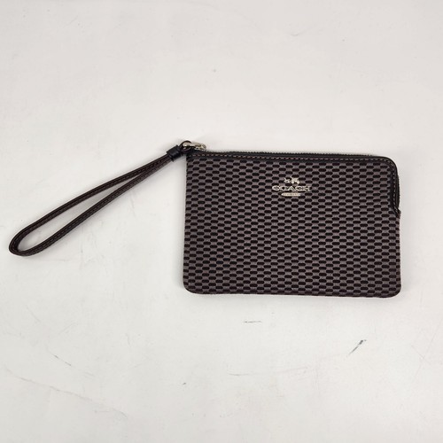 Coach Checkered Wrist Wallet Wrislet Legacy Jacquard Corner Zip Luxury Brown - Picture 7 of 7