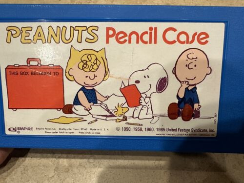 Vintage 1965 Peanuts Federmäppchen + 3 Bleistifte Snoopy Charlie Lucy Empire Pencil Co - Bild 2 von 9