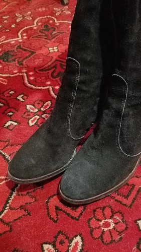 1970's Black Suede Boots, Vintage Ladies Knee High Tall Boot, Made in Italy, 6.5 - Picture 10 of 10