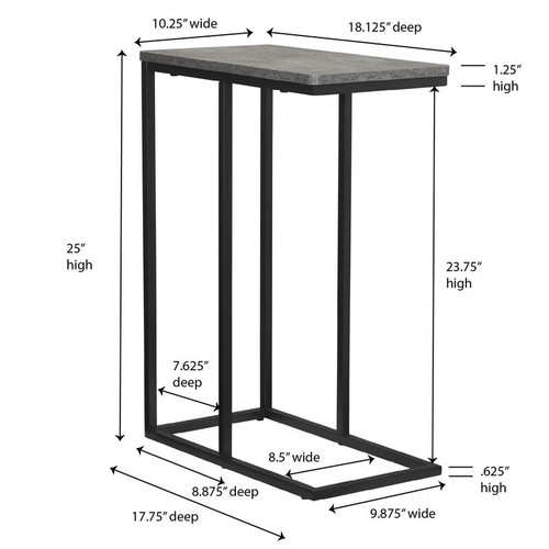 C-Shaped Side Table Accessibility End Table Rustic Slate Concrete Black Metal US - Picture 2 of 9