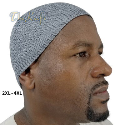 Grey Kufi Skull Cap Open-weave Nylon Knitted Stretchy Muslim