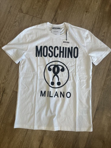 Moschino Milano Men's White Double Question Mark  T-shirt Size 52 Large  Genuine