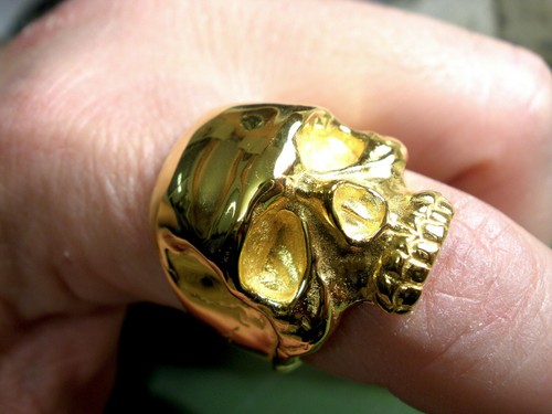 Anillo de calavera de oro, anillo de plata esterlina enchapado en oro, anillo de calavera, anillo de motociclistas - Imagen 6 de 6