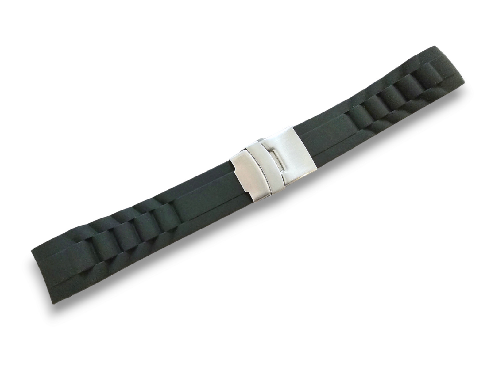 Curved End Silicone Rubber Deployment Watch Strap Band 16 18 20 22 24 26mm Black