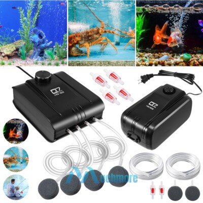 Silent 160/317GPH Aquarium Air Pump Adjustable Quiet Oxygen Pump w/ Air Stones