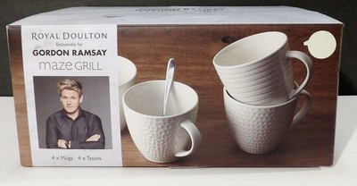Set of 4 Royal Doulton Gordon Ramsay Maze Grill 12oz Stoneware Coffee Mugs ~ NIB