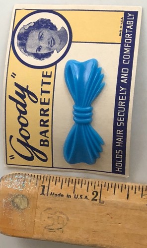 Pony Tail Barrette on Store Display Card Vintage Original 1950's GOODY BLUE Bow - Picture 6 of 6